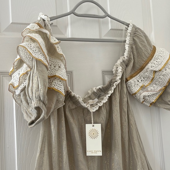 NWT $295 Ramy Brook Womens Kyro Mini Dress, Brown size XS off shoulder - Picture 8 of 14